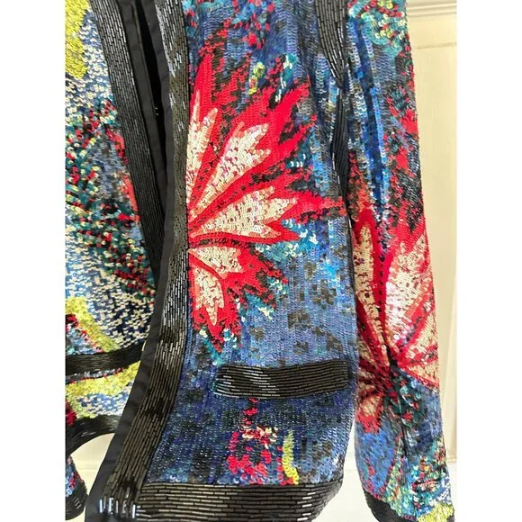 Roberto Cavalli multicolor rainbow sequin beaded black silk leather jacket IT46